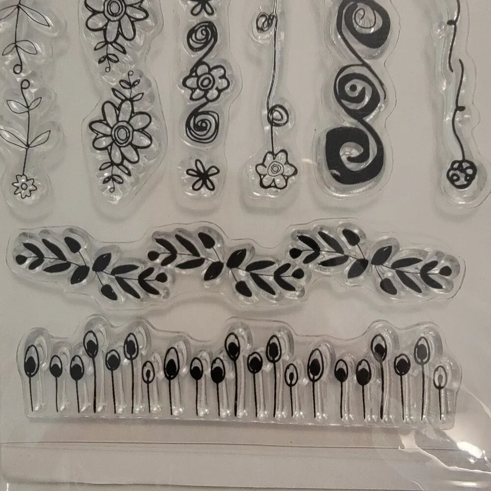 Cloud9 Clear Craft Stamps Set of 8 Stamps Flowers Swirls Leaves Borders NEW